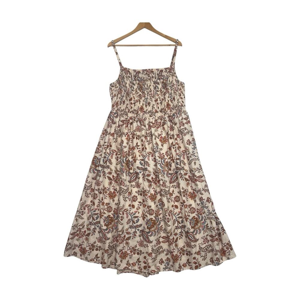 Old Navy Midi Dress Womens 2X Beige Floral Paisley Boho Smocked Open Back Flowy
